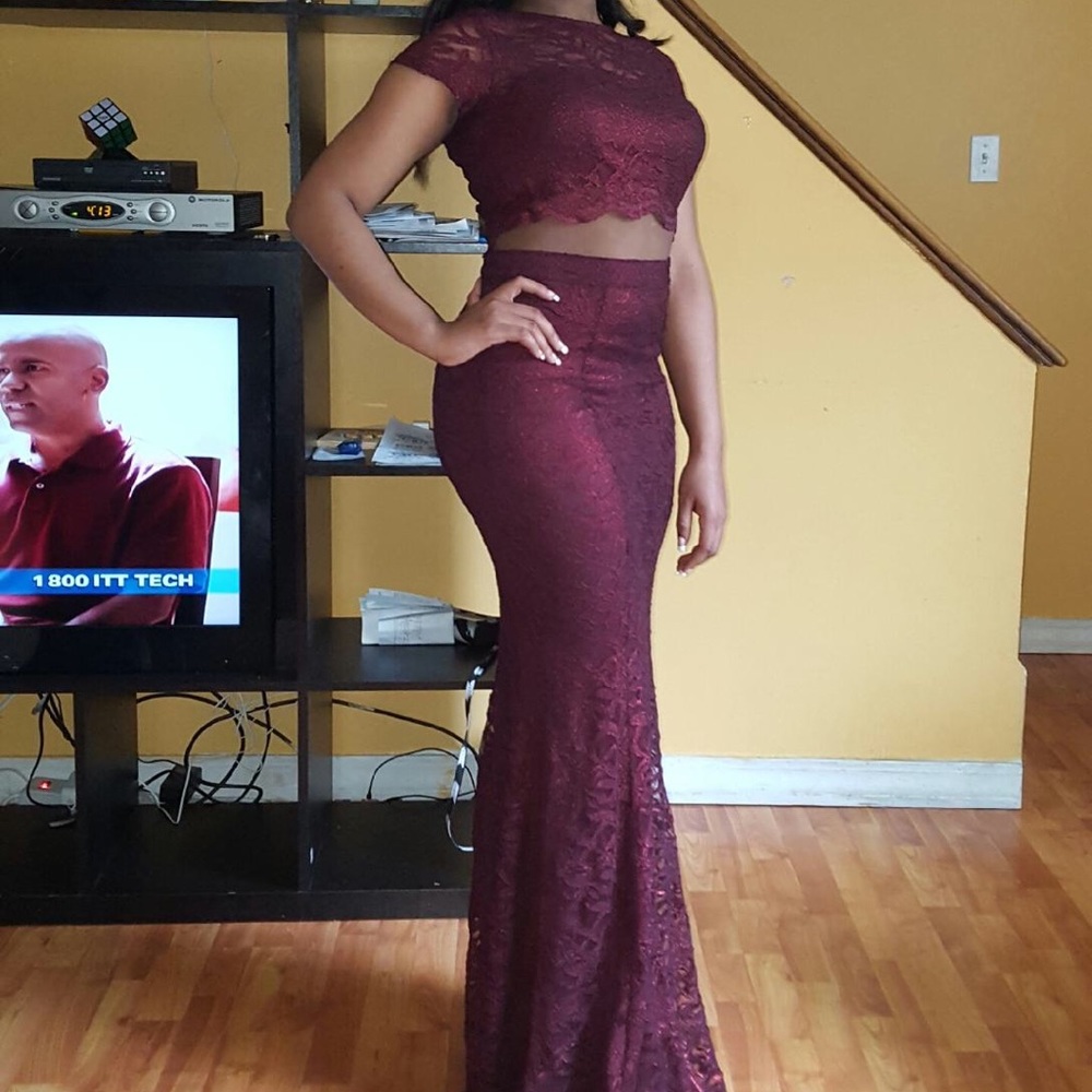 Two piece burgundy prom dress for sale